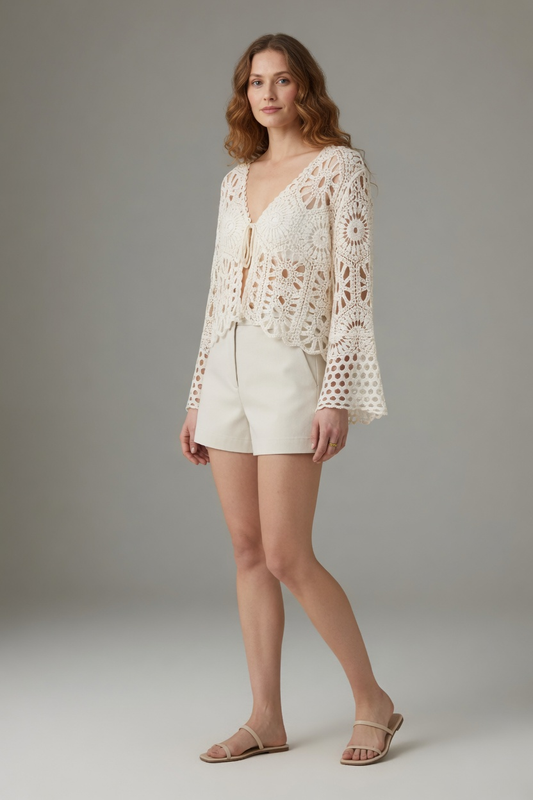Bluebell Crochet Tie Front Flared Sleeve Cover Up