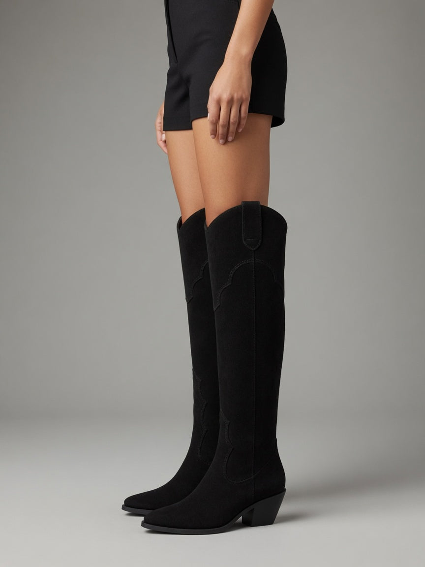 Winifred Suede Effect Over The Knee Heeled Boots
