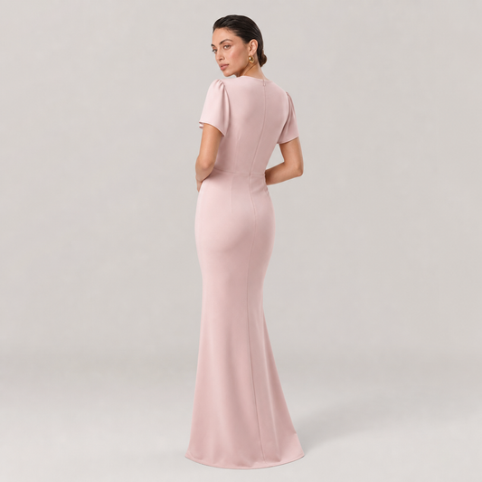 Pippa Cap Sleeve Chiffon Mermaid Bridesmaid Dress in Pink
