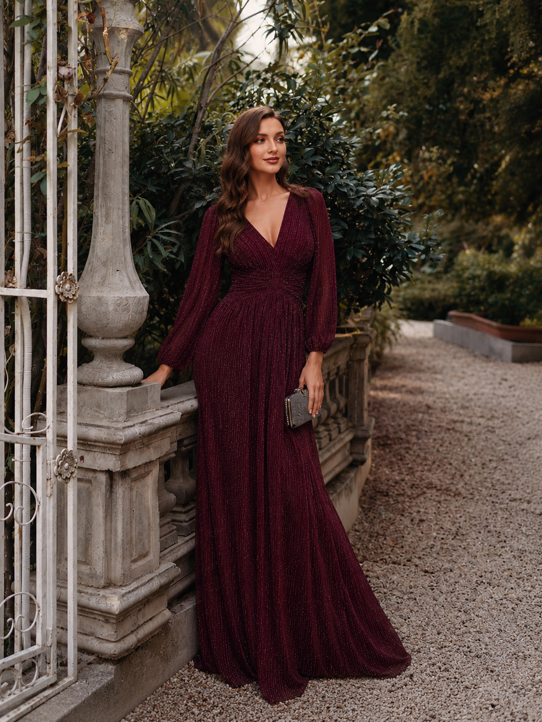 Stella Sparkle Sequin V-Neck Maxi Dress with Sleeves