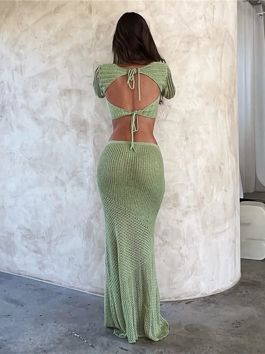 Suki Crochet Knit Crop Top and Midi Skirt Co-ord Set