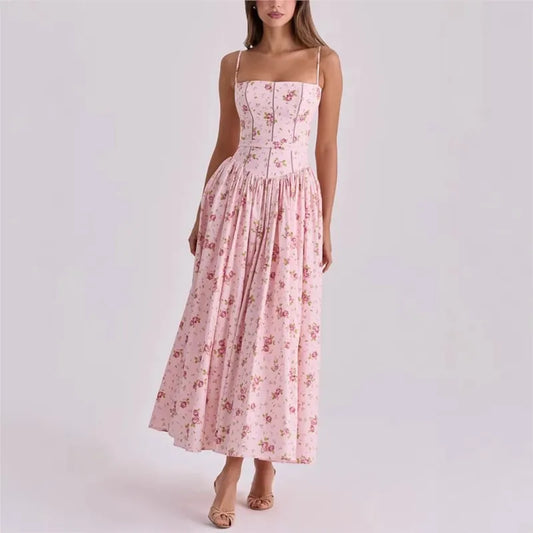 Dulcie Strappy Floral Print A-Line Midi Dress