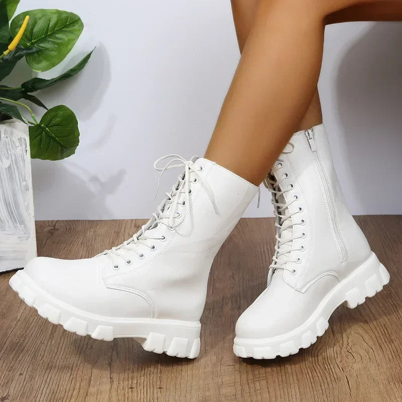 Rudy Platform Lace Up Chunky Sole Mid Calf Boots