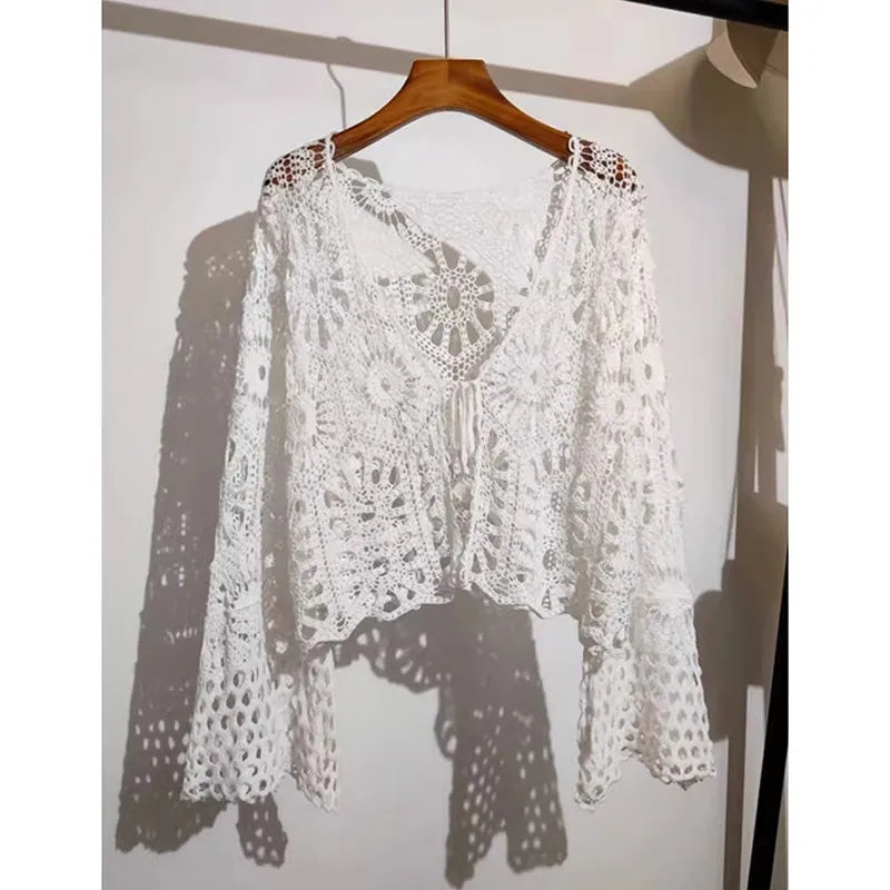 Bluebell Crochet Tie Front Flared Sleeve Cover Up