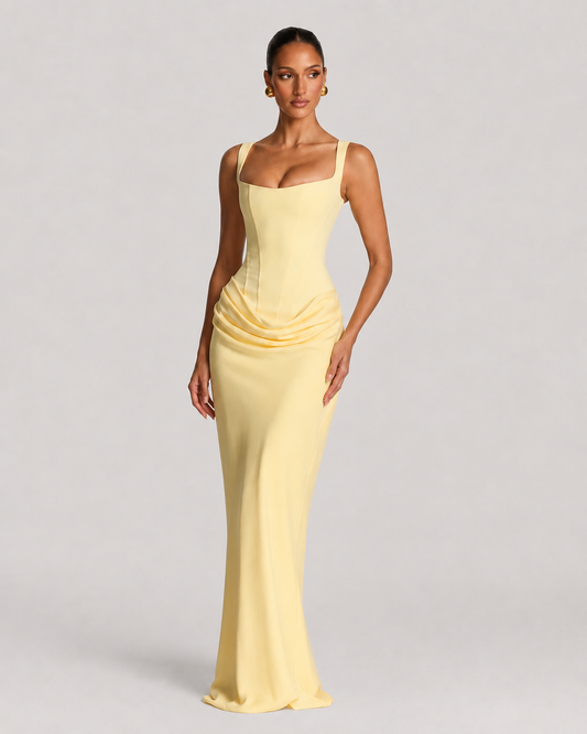 Verity Corset Bodice Flowing Maxi Evening Dress