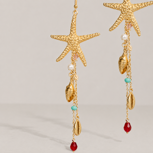 Coralie Starfish Tassel Drop Earrings in Gold