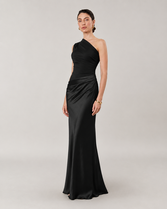 Salma One Shoulder Satin Backless Bodycon Maxi Dress