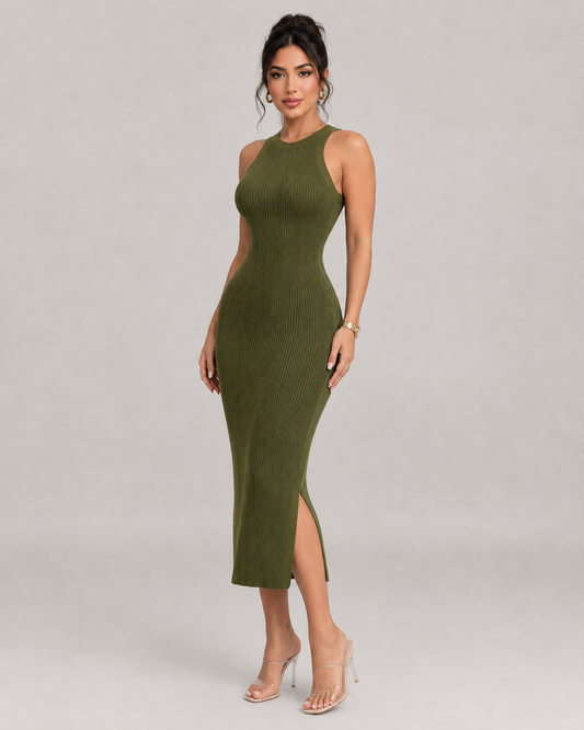 Ondine Wave Textured Stretch Knit Bodycon Midi Dress