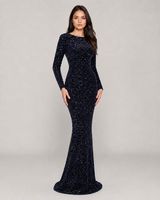 Zelda Stretch Sequin Long Sleeve Mermaid Maxi Dress