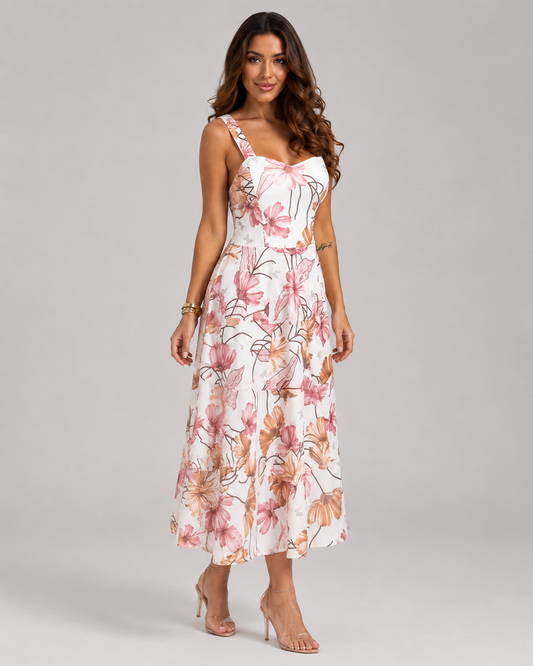 Nessa Square Neck Backless Layered Print Maxi Dress
