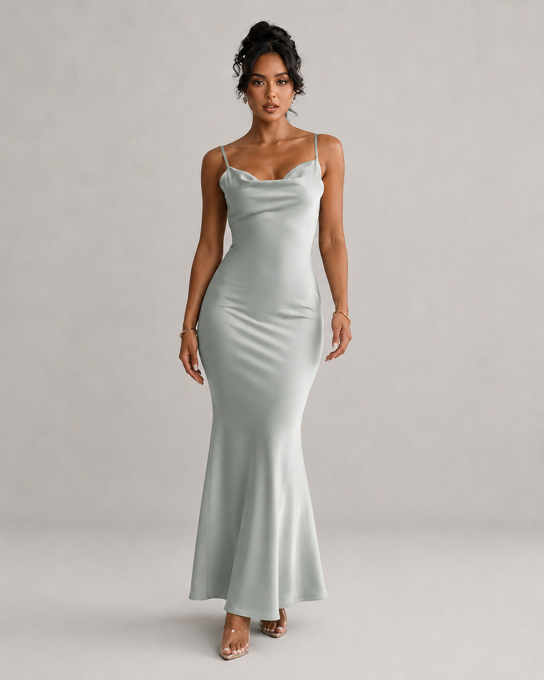 Ivy Floral Draped Backless Strappy Midi Dress in Green