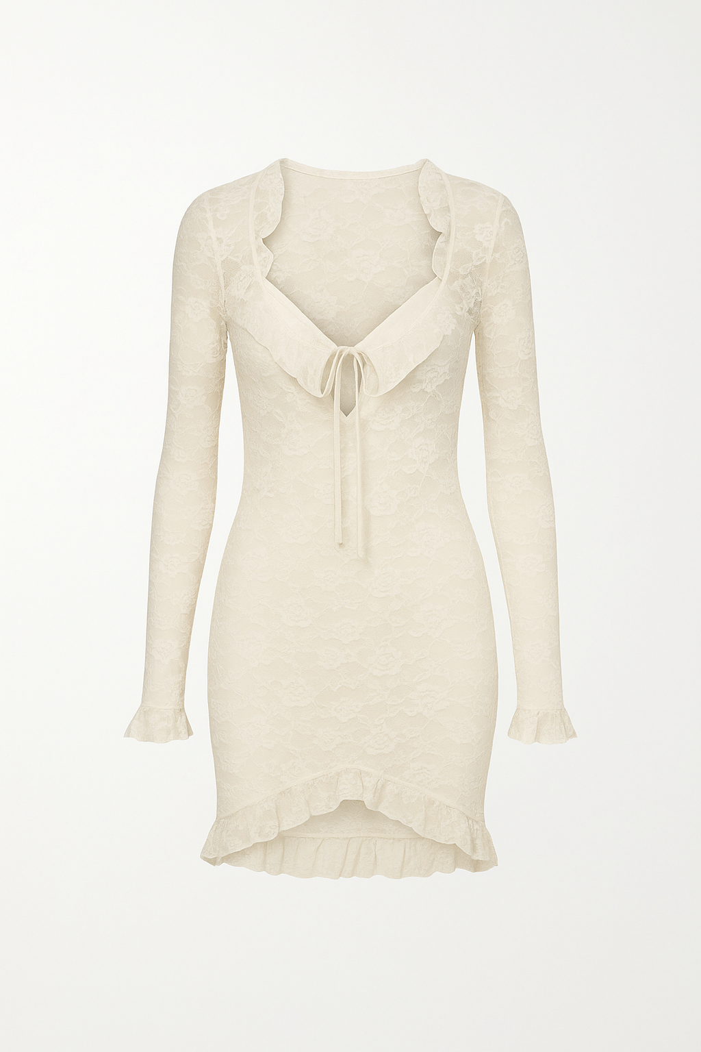 Opal Mesh Lace Long Sleeve Bandage Mini Dress in White