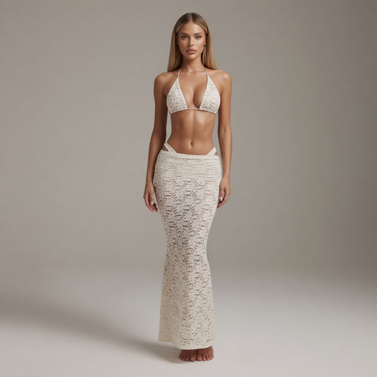 Rae Lace Bandeau Three Piece Bikini and Cover Up Set