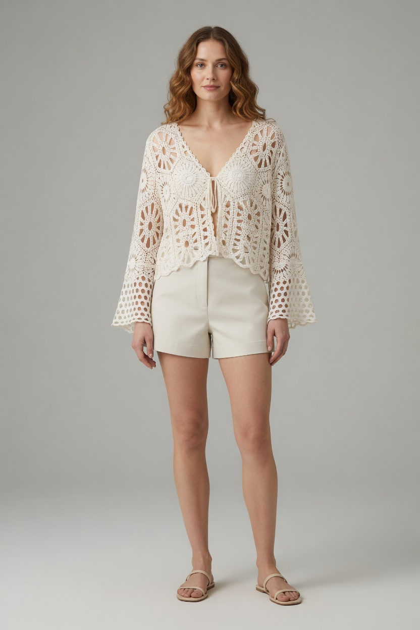 Bluebell Crochet Tie Front Flared Sleeve Cover Up