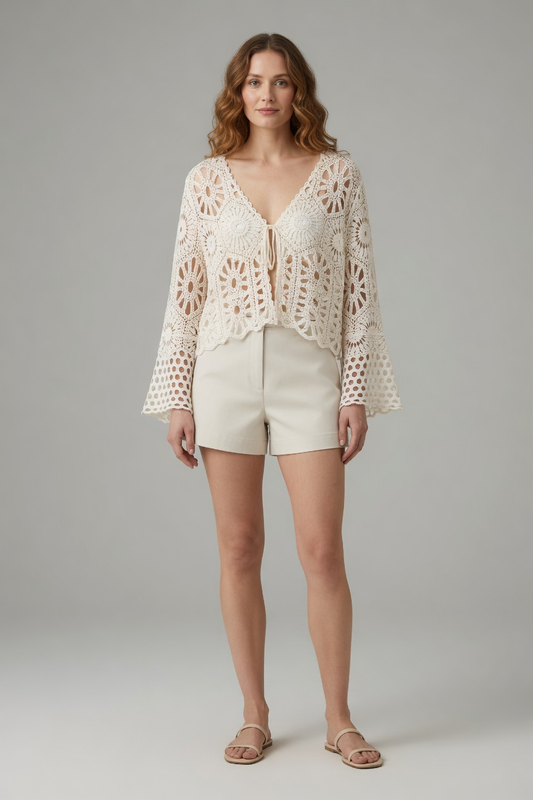 Bluebell Crochet Tie Front Flared Sleeve Cover Up