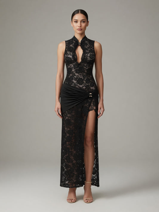 Nola Tank Cut-Out High Split Maxi Dress in Black