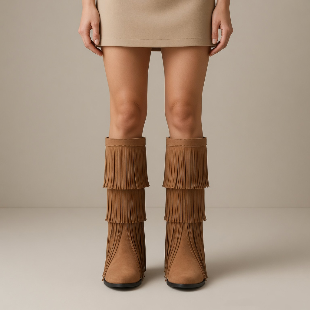 Hattie Tassel Detail Block Heel Mid Calf Winter Boots