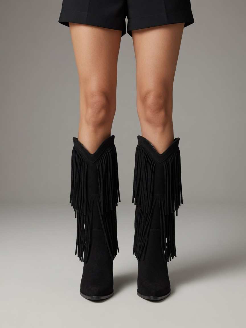 Tabitha Fringe Detail Block Heel Winter Boots