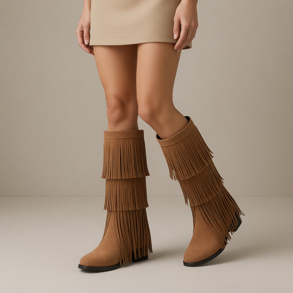 Hattie Tassel Detail Block Heel Mid Calf Winter Boots