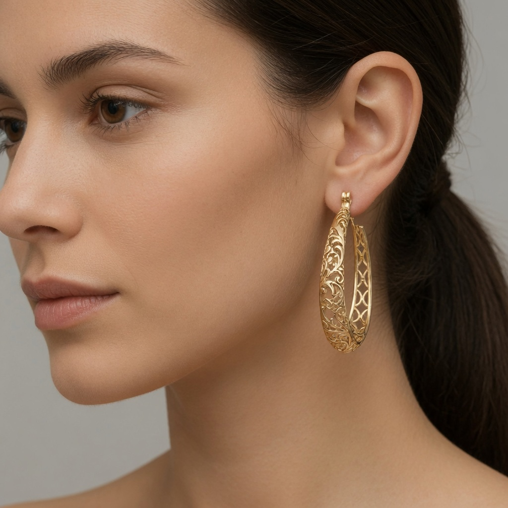 Gilda Vintage Hand Carved Hollow Hoop Earrings