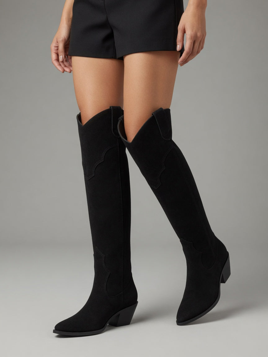 Winifred Suede Effect Over The Knee Heeled Boots
