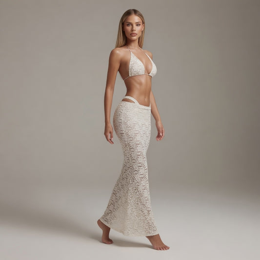 Rae Lace Bandeau Three Piece Bikini and Cover Up Set
