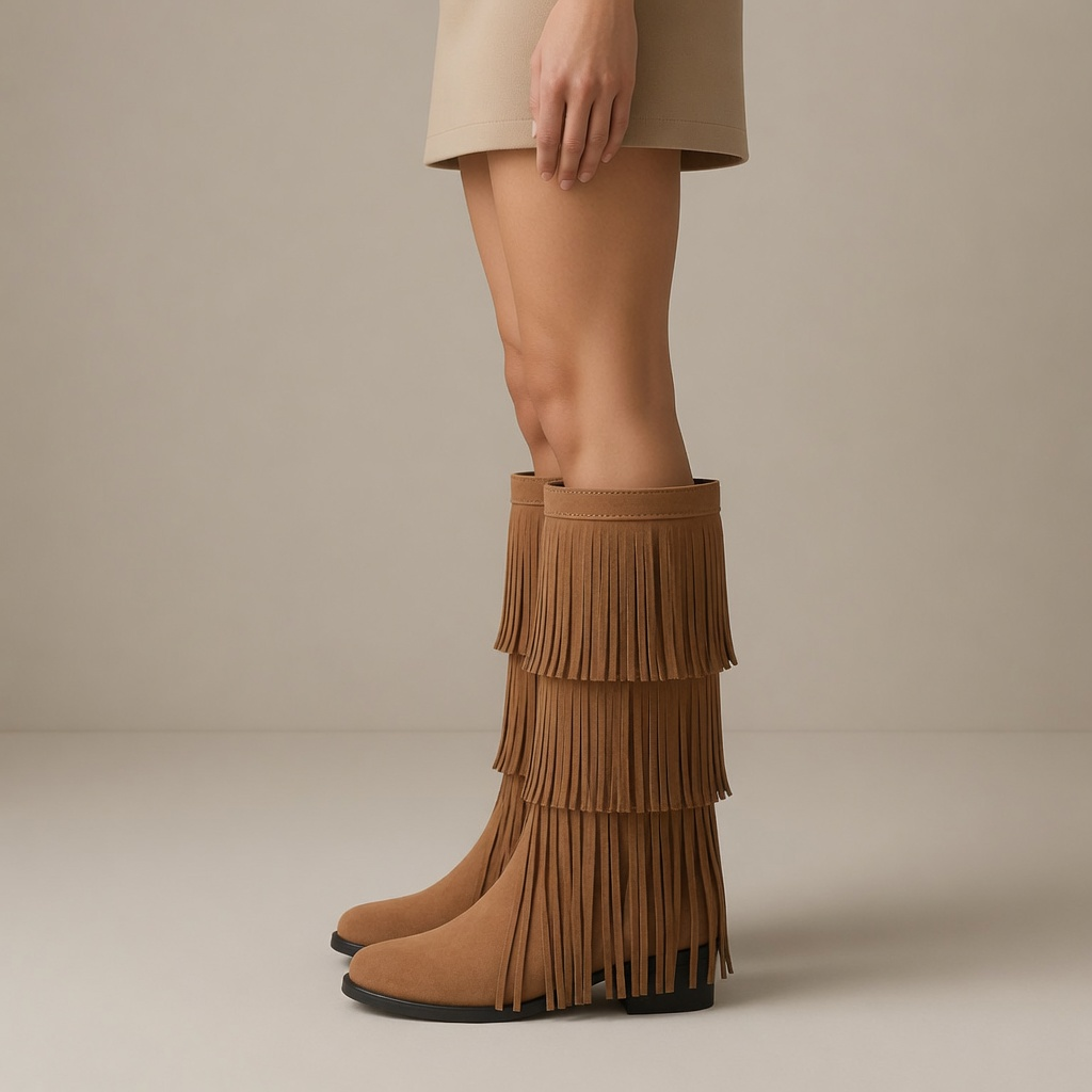 Hattie Tassel Detail Block Heel Mid Calf Winter Boots
