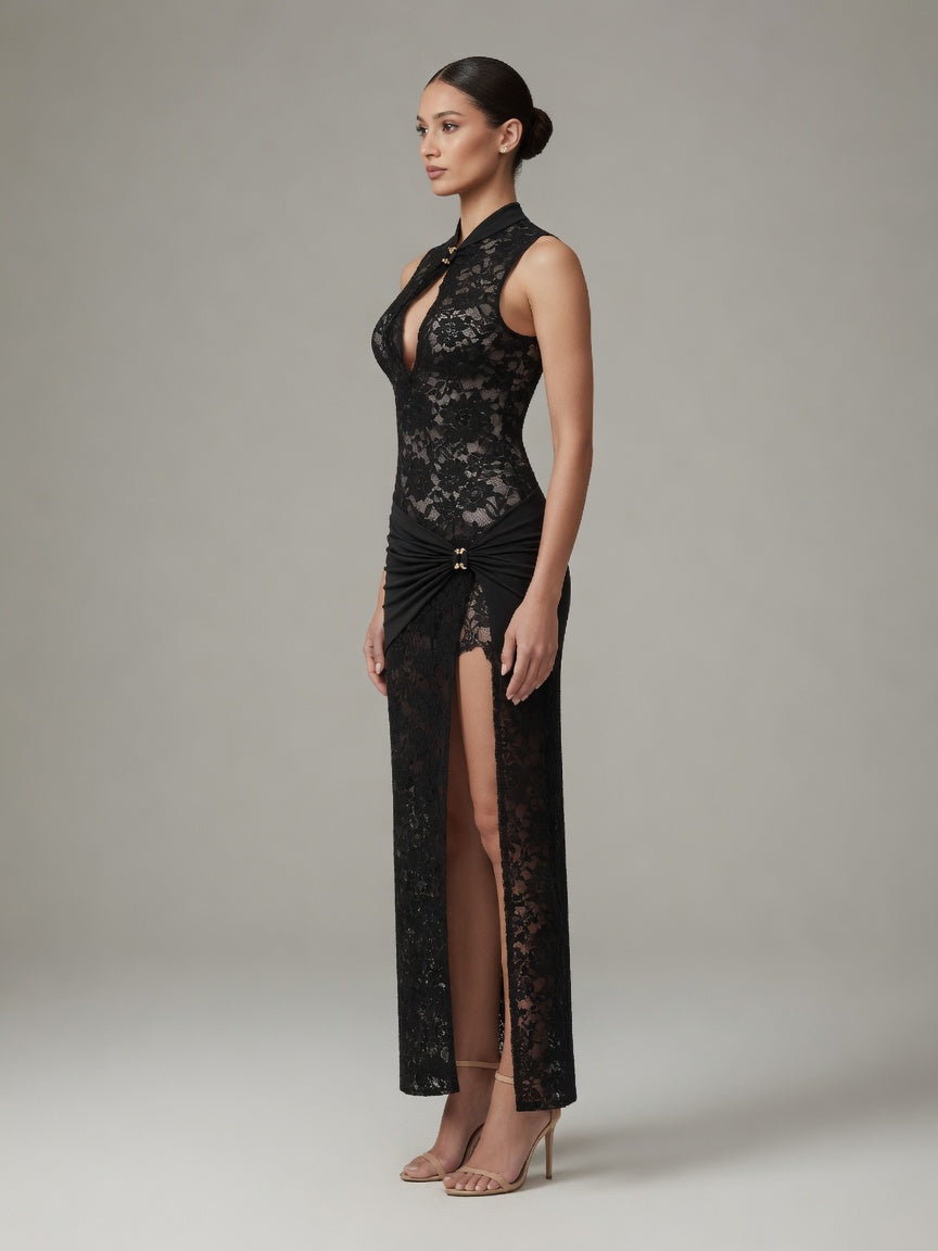 Nola Tank Cut-Out High Split Maxi Dress in Black