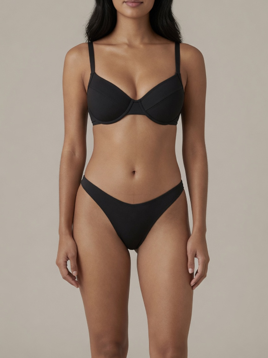 Nina Push Up Underwired High Cut Bikini Set in Black