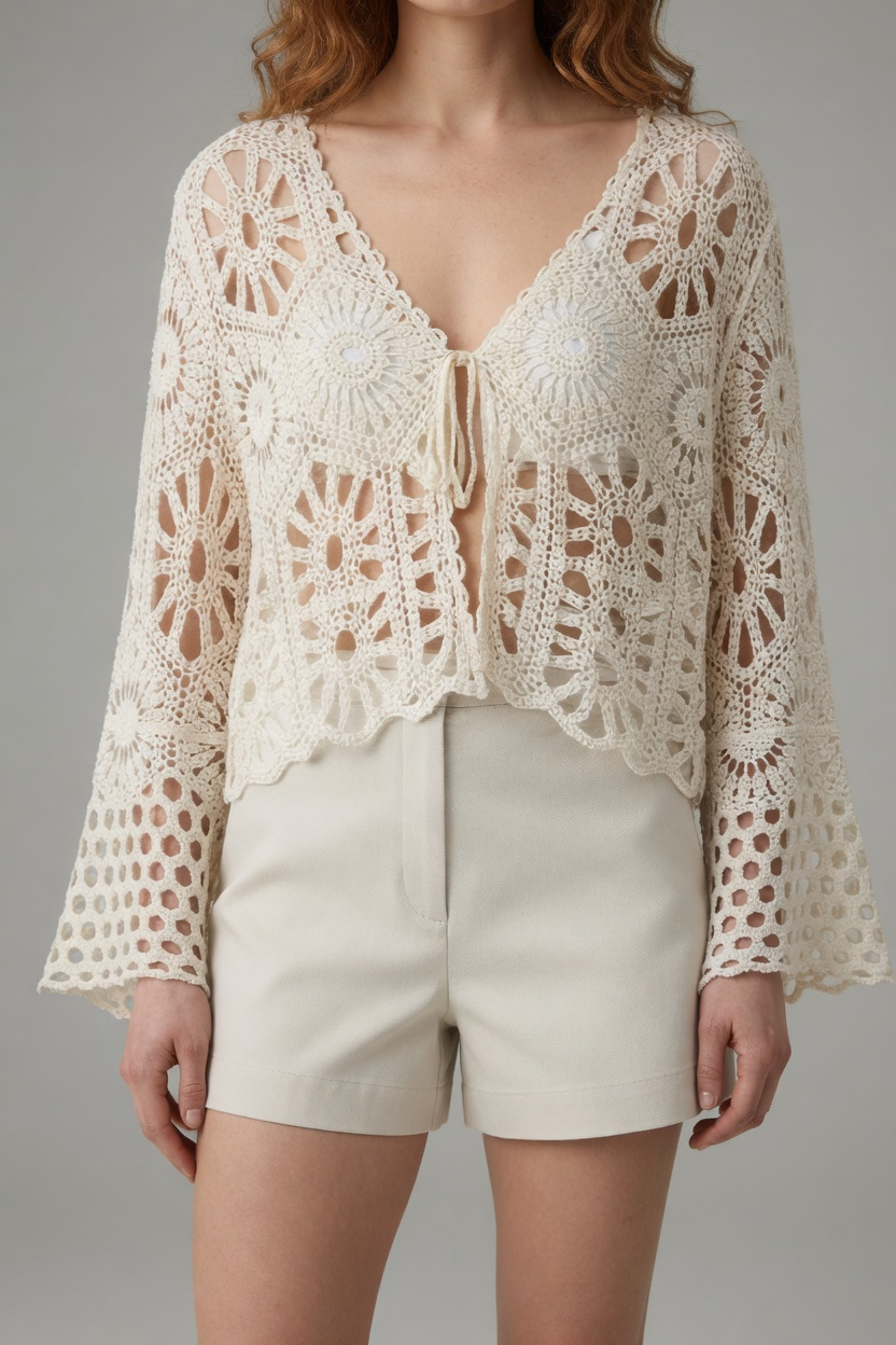 Bluebell Crochet Tie Front Flared Sleeve Cover Up