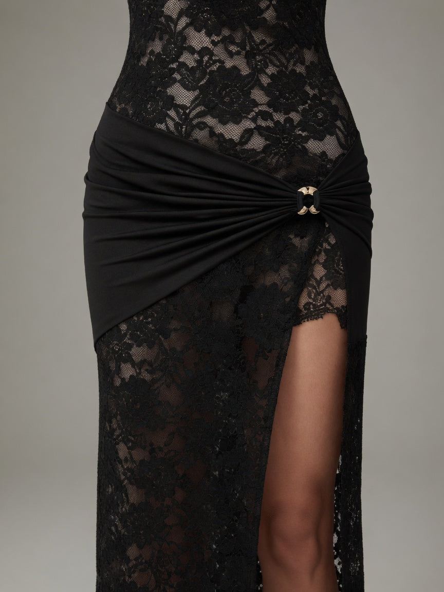 Nola Tank Cut-Out High Split Maxi Dress in Black