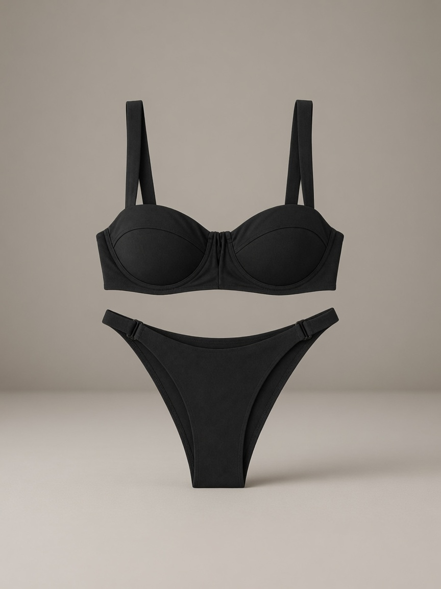 Nina Push Up Underwired High Cut Bikini Set in Black