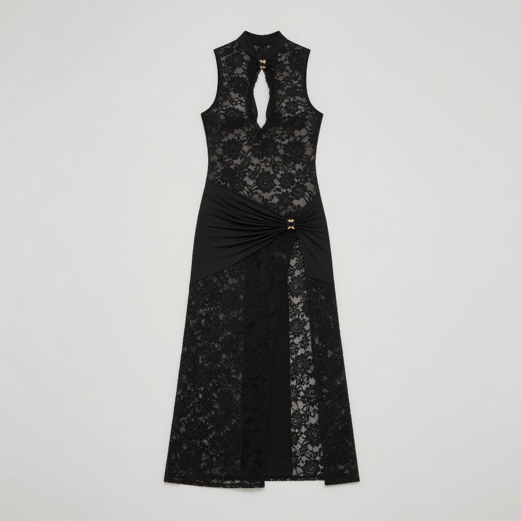 Nola Tank Cut-Out High Split Maxi Dress in Black