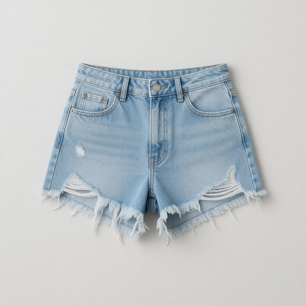 Georgie Frayed Hem Distressed Denim Shorts in Blue