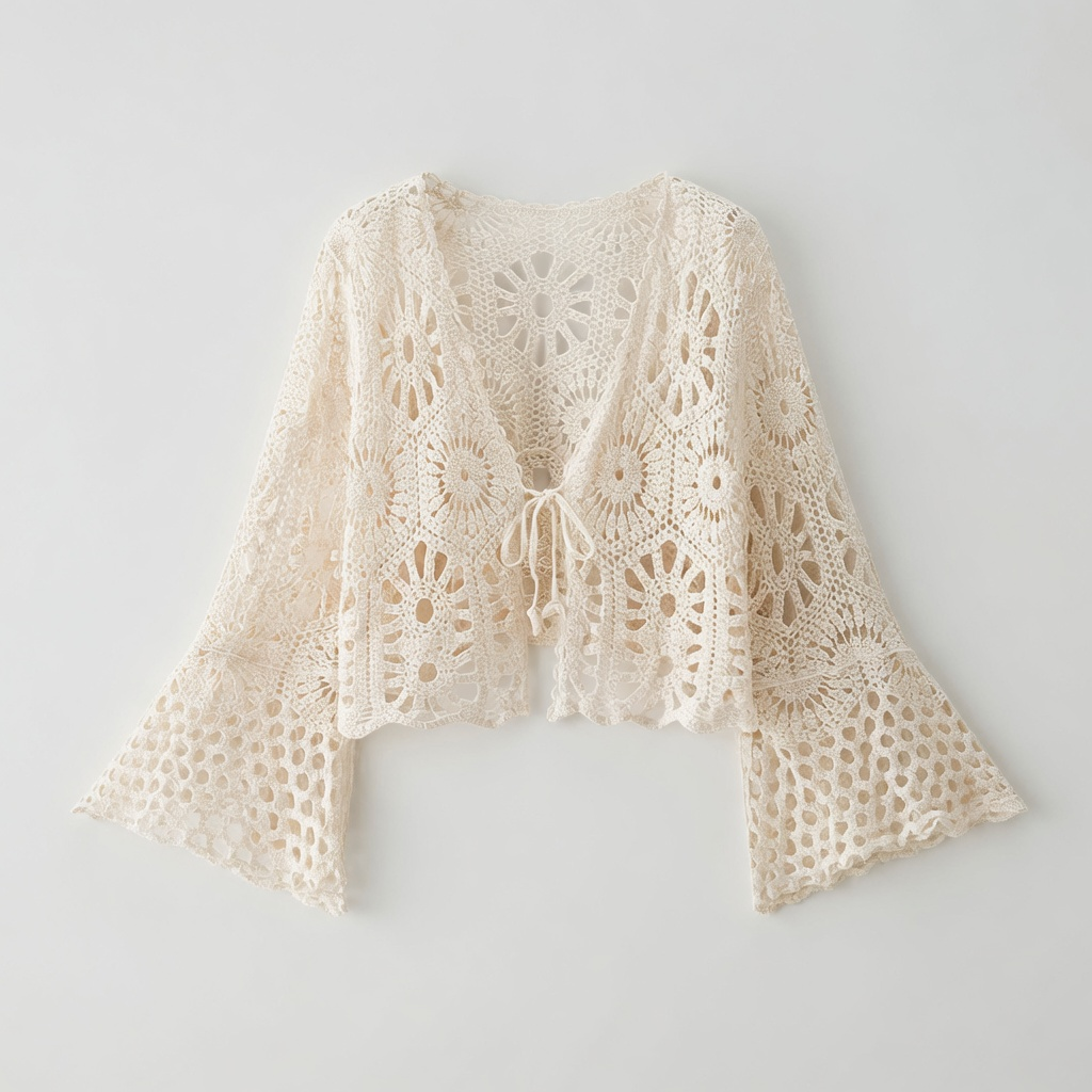 Bluebell Crochet Tie Front Flared Sleeve Cover Up