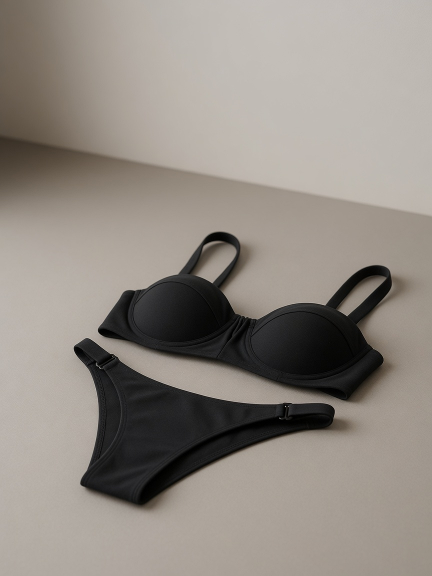 Nina Push Up Underwired High Cut Bikini Set in Black