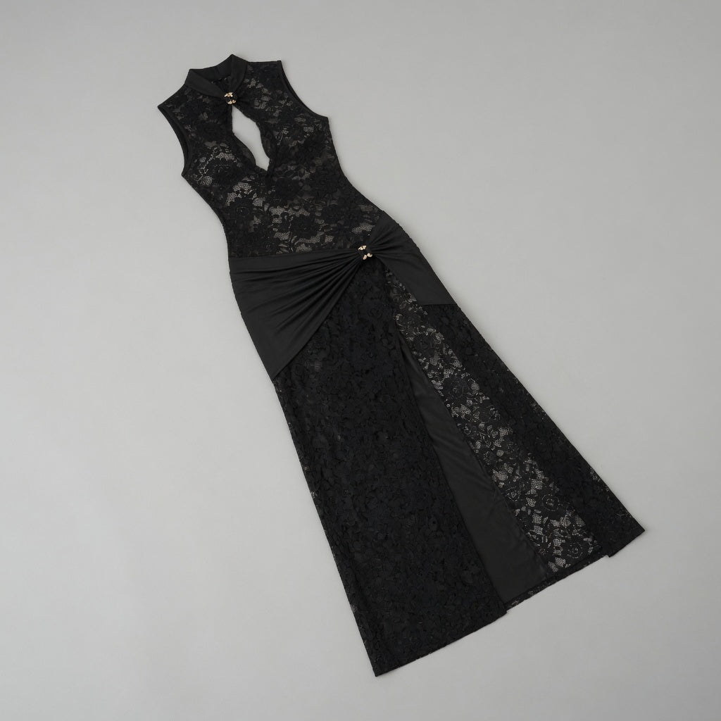 Nola Tank Cut-Out High Split Maxi Dress in Black