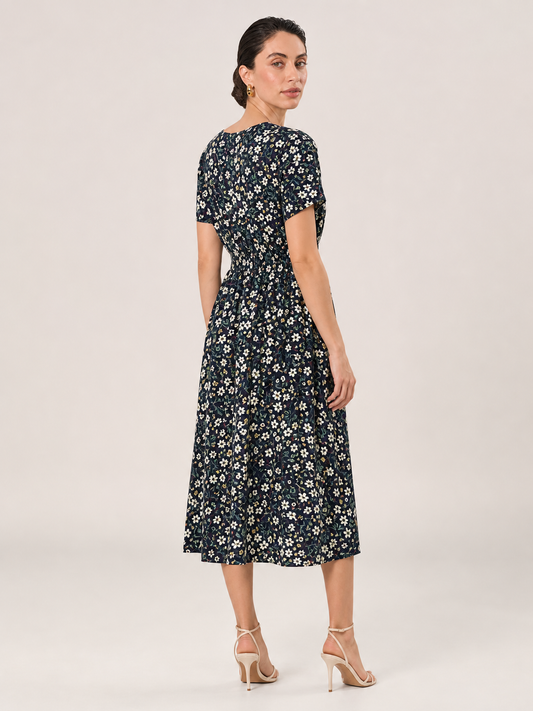 Margaux Boho Floral V-Neck Short Sleeve Midi Dress
