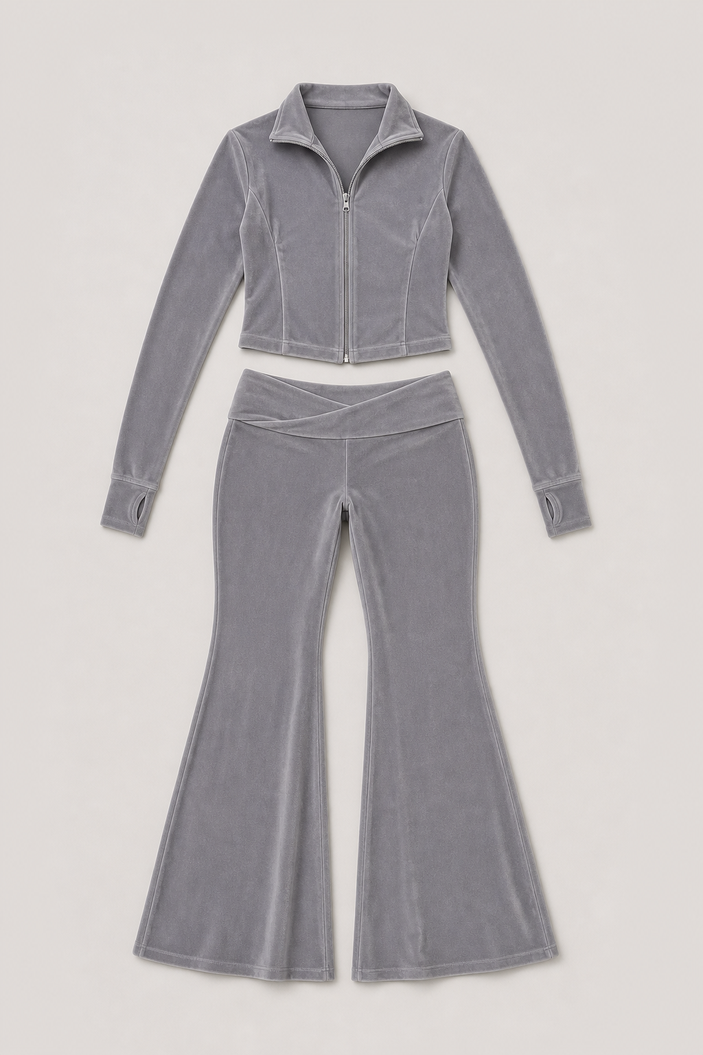 Jools Velvet Zip Jacket and Flared Trousers Set