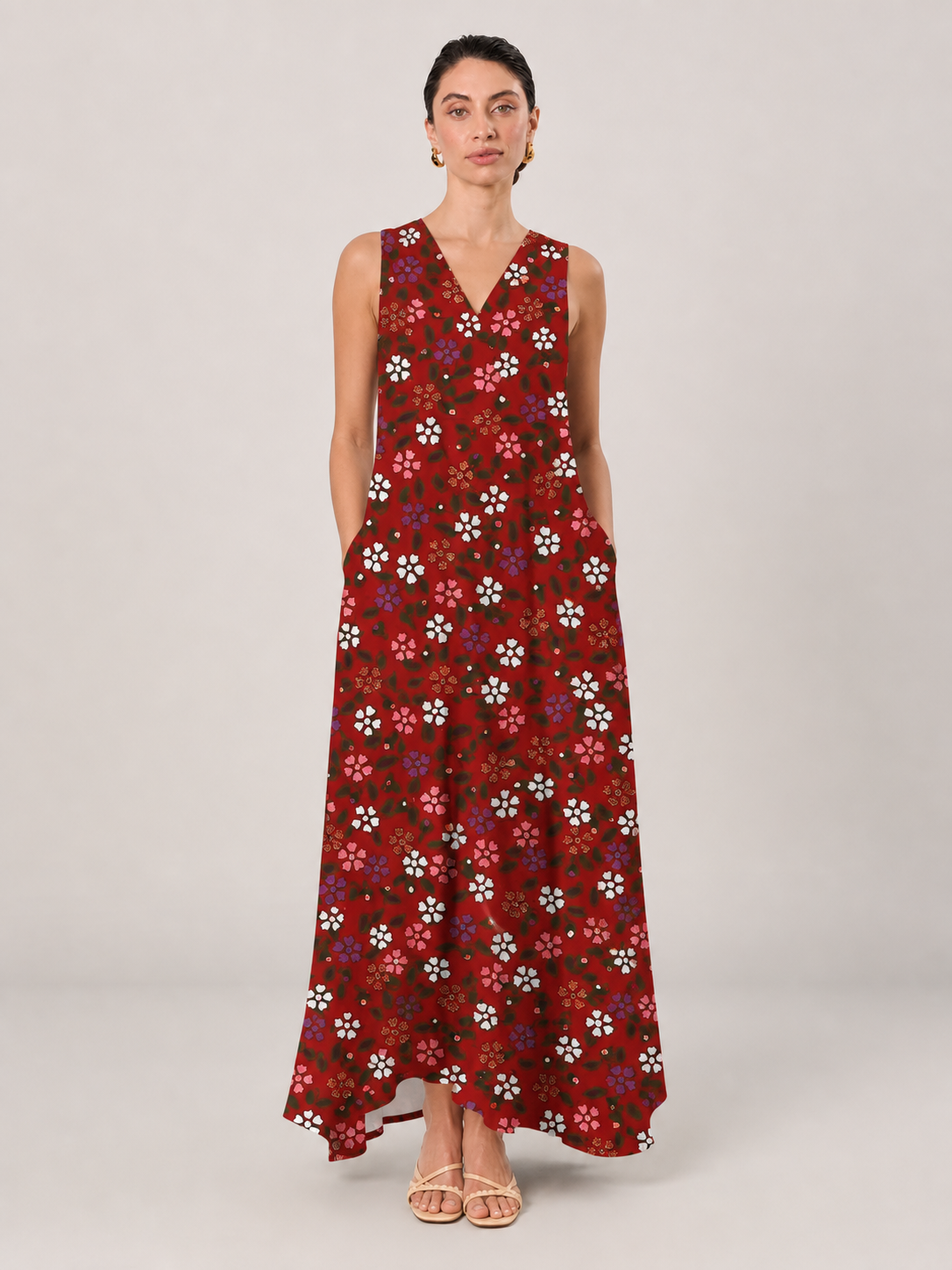 Paloma Floral V-Neck Loose Maxi Dress with Pockets
