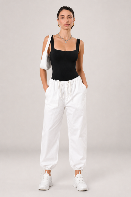 Mabel Square Neck Bodycon Jersey Playsuit in Black