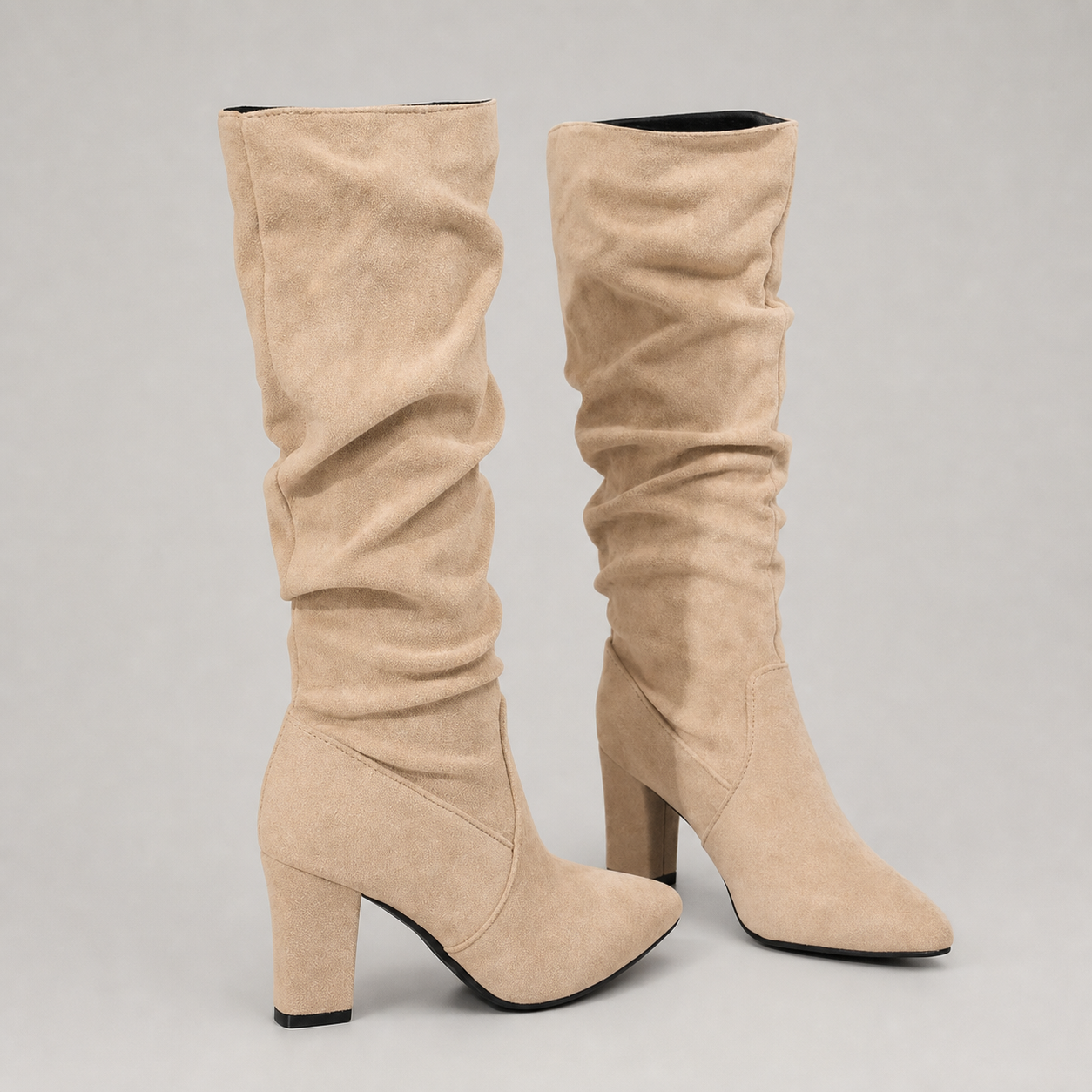 Agnes Suede Effect Block Heel Pointed Mid Calf Boots