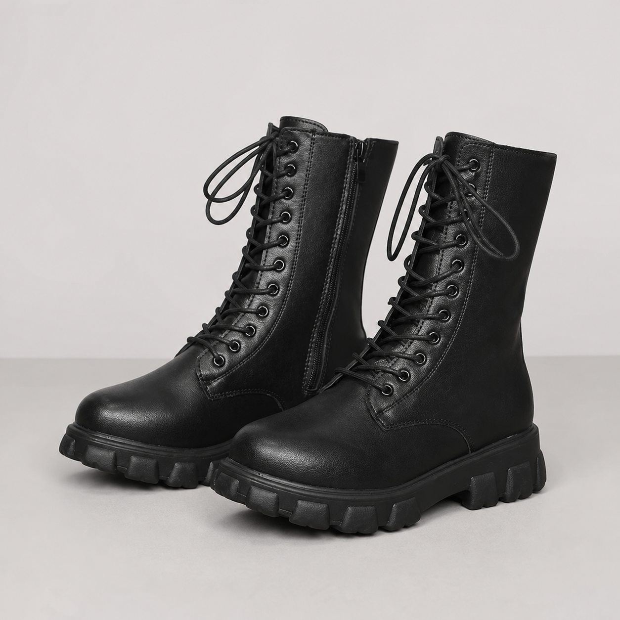 Rudy Platform Lace Up Chunky Sole Mid Calf Boots