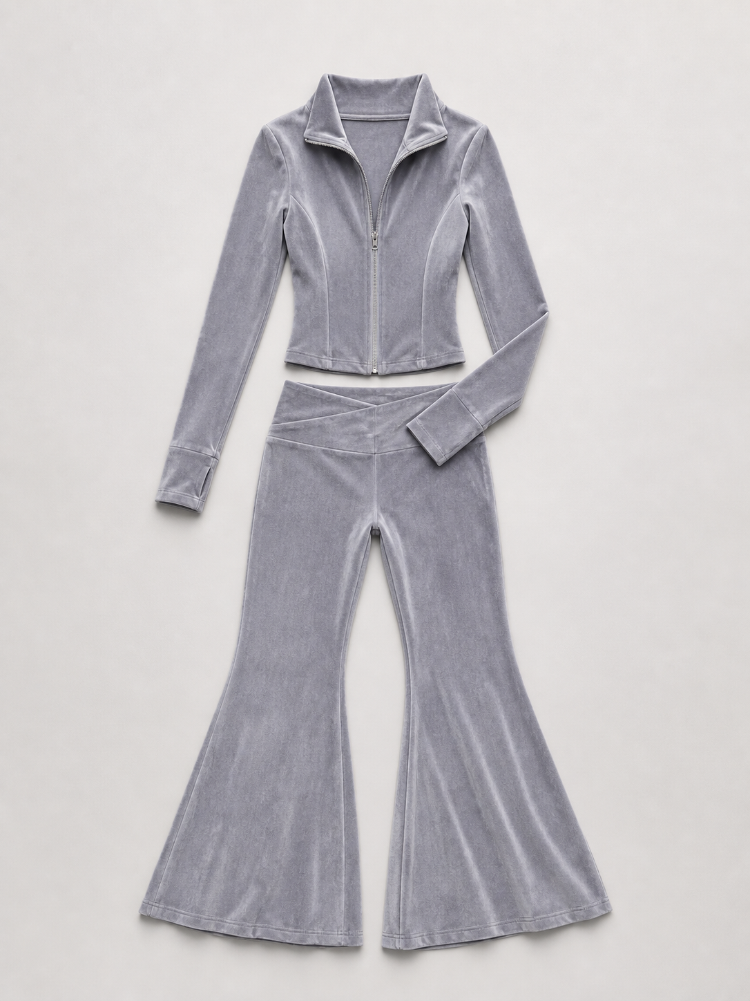 Jools Velvet Zip Jacket and Flared Trousers Set