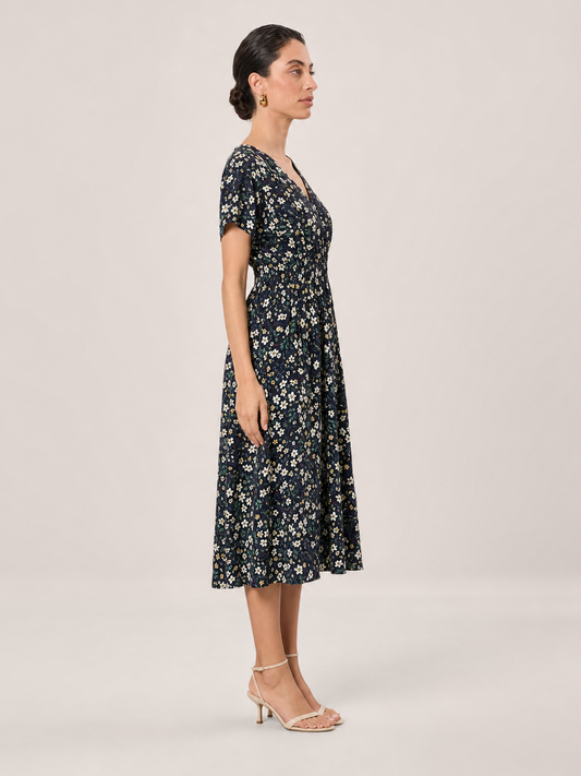 Margaux Boho Floral V-Neck Short Sleeve Midi Dress