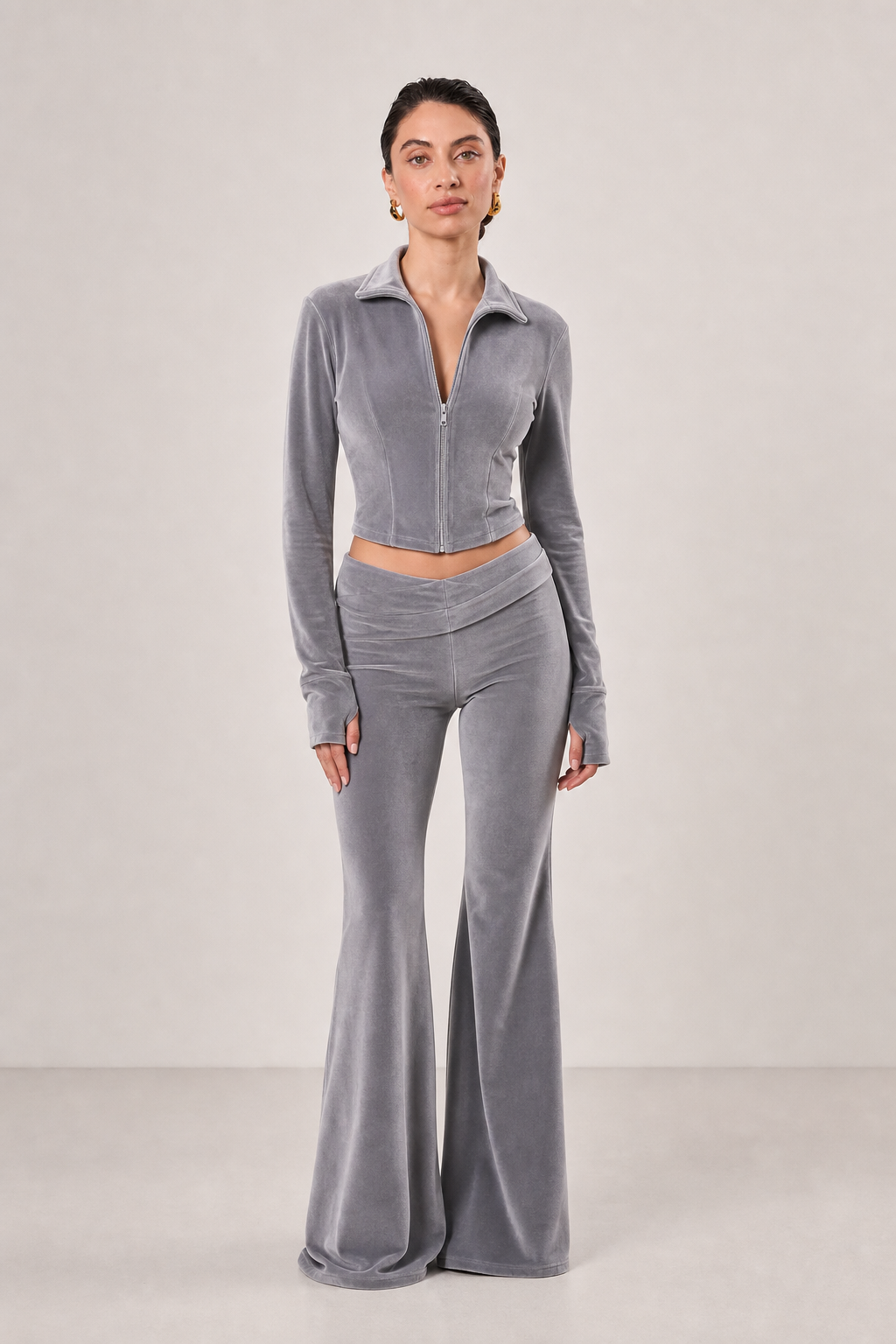 Jools Velvet Zip Jacket and Flared Trousers Set