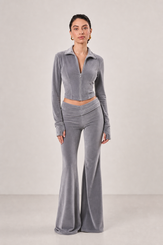 Jools Velvet Zip Jacket and Flared Trousers Set