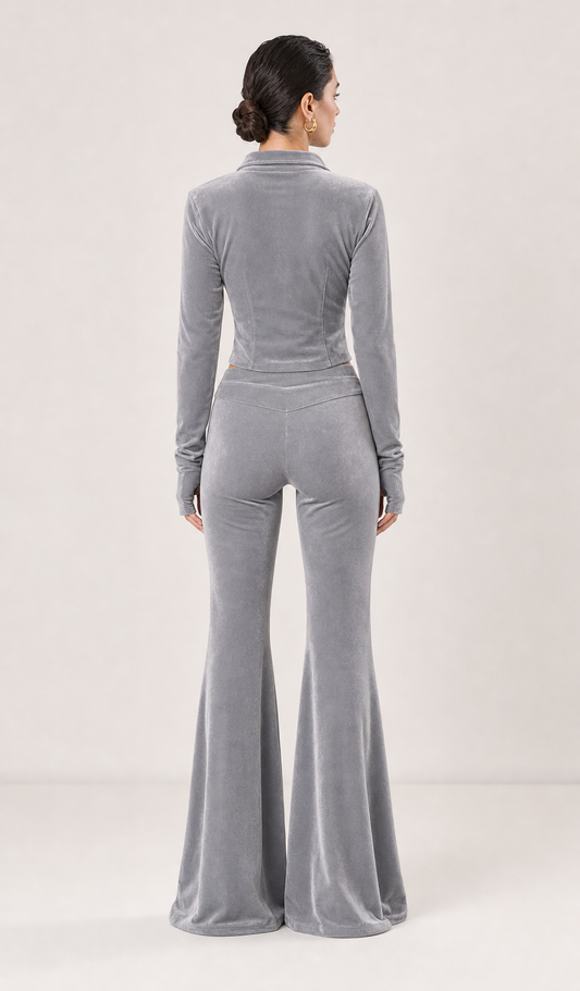 Jools Velvet Zip Jacket and Flared Trousers Set