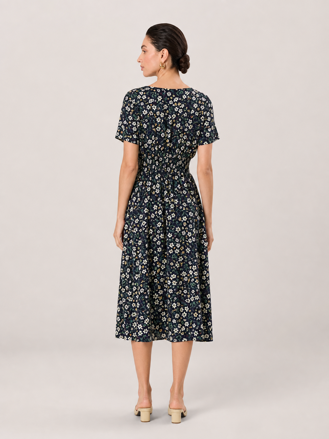 Margaux Boho Floral V-Neck Short Sleeve Midi Dress