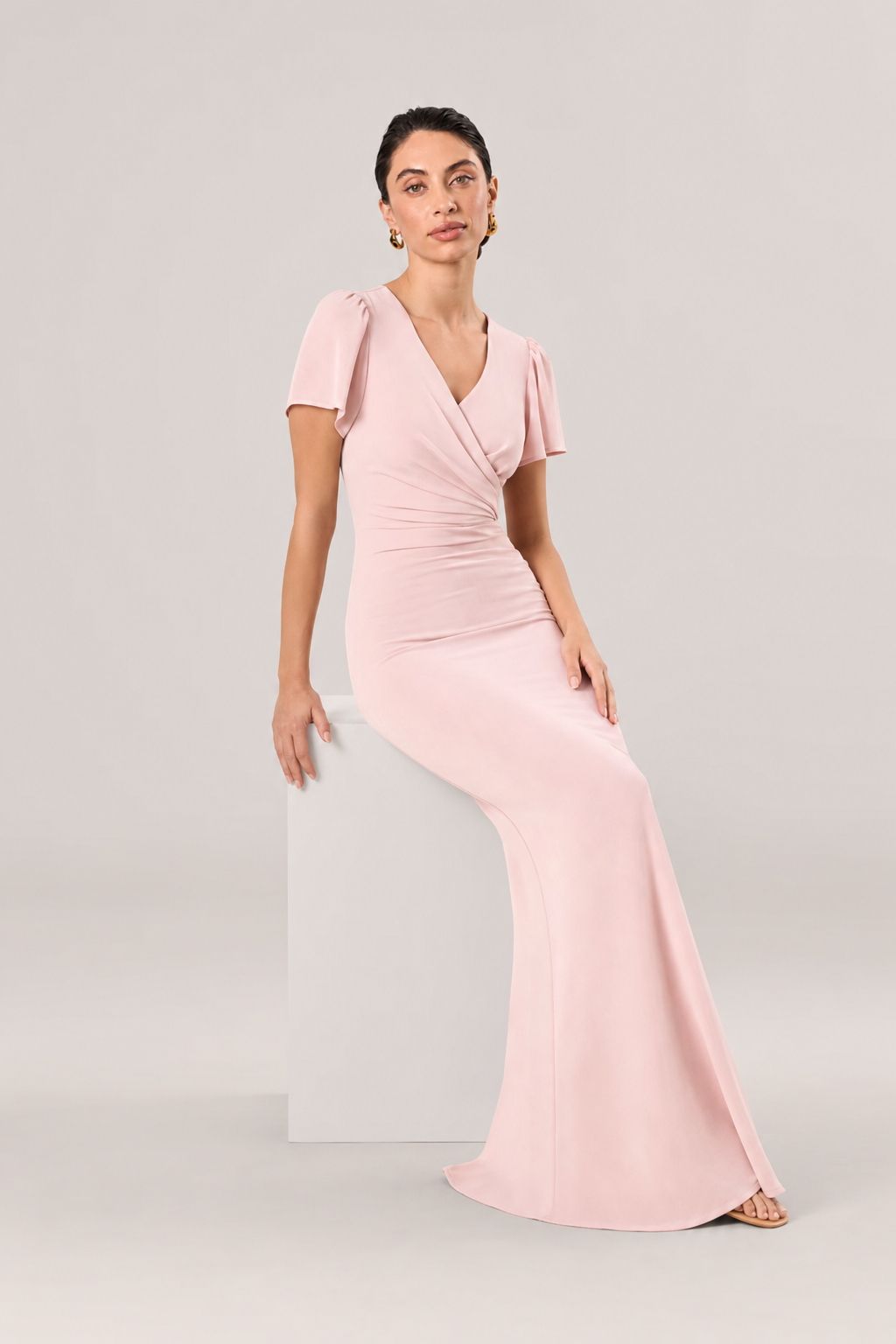 Pippa Cap Sleeve Chiffon Mermaid Bridesmaid Dress in Pink